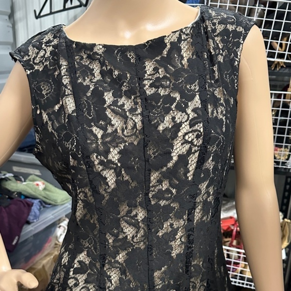 Julian Taylor Black and Cream Lace Midi Dress